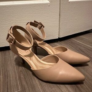 Anne Klein Nude Ankle Strap Heels